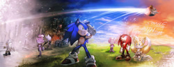 Size: 1444x553 | Tagged: safe, artist:aoki6311, amy rose, blaze the cat, knuckles the echidna, miles "tails" prower, robotnik, rouge the bat, shadow the hedgehog, silver the hedgehog, sonic the hedgehog