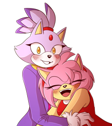 Size: 1957x2205 | Tagged: safe, artist:milk-green-tea, amy rose, blaze the cat, 2019, amy x blaze, amybetes, blazebetes, blushing, clenched teeth, cute, duo, eyes closed, lesbian, looking at viewer, mouth open, shipping, simple background, transparent background