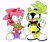 Size: 2048x1739 | Tagged: safe, artist:candycatstuffs, amy rose, surge the tenrec, hedgehog, tenrec, 2022, classic amy, classic sonic (universe), classic style, classic surge, clenched teeth, duo, electricity, flat colors, frown, looking at each other, shrunken pupils, simple background, smile, standing, white background