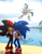 Size: 900x1150 | Tagged: safe, artist:royalbootlace, shadow the hedgehog, silver the hedgehog, sonic the hedgehog, 2019, abstract background, beach, clenched teeth, daytime, duo focus, eyes closed, falling, gay, holding each other, meme, outdoors, shadow x sonic, shipping, signature, smile, standing, trio, water