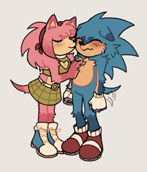 Size: 1212x1413 | Tagged: safe, artist:frulleboii, amy rose, sonic the hedgehog, amy x sonic, duo, shipping, straight, wagging tail