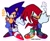 Size: 2048x1673 | Tagged: safe, artist:kirby-popstar, knuckles the echidna, sonic the hedgehog, 2025, classic knuckles, classic sonic, classic sonic (universe), clenched fists, clenched teeth, cute, duo, hand on hip, knucklebetes, looking at viewer, redraw, sharp teeth, shrugging, signature, simple background, sonabetes, sweatdrop, white background