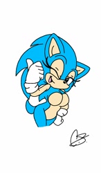 Size: 750x1280 | Tagged: safe, artist:classicsonic06, sonic the hedgehog, 2015, breasts, featureless breasts, flat colors, gender swap, hand on hip, looking at viewer, signature, simple background, smile, solo, standing, thumbs up, white background, wink