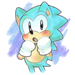 Size: 1650x1650 | Tagged: safe, artist:star-babu, sonic the hedgehog, 2017, :o, abstract background, blushing, classic sonic, crayonwork, cute, looking at viewer, mouth open, solo, sonabetes, standing