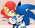 Size: 1282x1050 | Tagged: safe, artist:risziarts, sally acorn, sonic the hedgehog, duo, grey background, hugging, sally x sonic, shipping, simple background, straight