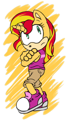 Size: 616x1052 | Tagged: dead source, safe, artist:atomiclance, arms folded, barely sonic related, crossover, frown, looking offscreen, my little pony, pony, semi-transparent background, solo, standing, sunset shimmer, unicorn