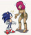 Size: 1280x1427 | Tagged: safe, artist:jamo_art, artist:jamoart, sonic the hedgehog, hedgehog, human, sonic frontiers, 2022, bending over, duo, female, grey background, looking at each other, male, mouth open, professor victoria, shadow (lighting), signature, simple background