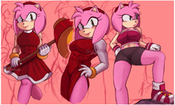 Size: 2000x1200 | Tagged: safe, artist:shadsser, amy rose, muscular, piko piko hammer, solo