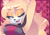 Size: 2048x1448 | Tagged: safe, artist:faburin, oc, oc:faith the wolf, wolf, 2024, abstract background, character name, checkered background, eyebrow clipping through hair, female, hands behind head, looking at viewer, mouth open, oc only, one fang, smile, solo, wink