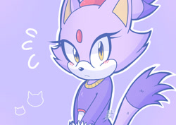 Size: 2048x1448 | Tagged: safe, artist:faburin, artist:faburinrin, blaze the cat, 2024, blushing, frown, looking at viewer, outline, purple background, simple background, solo