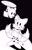 Size: 964x1490 | Tagged: safe, artist:staticblu, miles "tails" prower, t-pup, 2024, black and white, black background, duo, flying, holding something, looking at each other, miles electric, mouth open, open smile, outline, propeller, robot, signature, simple background, smile, standing, tails adventure, white outline