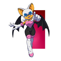 Size: 1000x1000 | Tagged: safe, artist:tailver, rouge the bat, 2022, abstract background, lidded eyes, mouth open, pointing, pointing at viewer, semi-transparent background, smile, solo, standing