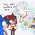 Size: 2048x2048 | Tagged: safe, artist:shoopise, shadow the hedgehog, silver the hedgehog, sonic the hedgehog, 2025, dialogue, english text, exclamation mark, flying, gay, grey background, looking at each other, looking at them, polyamory, shadow x silver x sonic, shipping, signature, simple background, standing, sweatdrop, trio