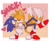 Size: 1183x978 | Tagged: safe, artist:pachirizuu, miles "tails" prower, sonic the hedgehog, 2025, age difference, blushing, border, duo, gay, gradient background, heart, holding them, kiss, proship, sfx, shipping, smack, sonic x tails, standing