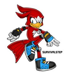 Size: 540x603 | Tagged: safe, artist:sonic-and-the-true-king-blog, oc, oc:arc the kite, bird, 2019, armpads, backwards v sign, chest fluff, fur markings, kneepads, looking at viewer, oc only, red kite, simple background, smile, solo, transparent background, uekawa style, v sign