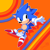 Size: 1672x1672 | Tagged: safe, artist:balitix, sonic the hedgehog, sonic mania, abstract background, classic sonic, looking offscreen, mid-air, outline, shadow (lighting), signature, smile, solo, white outline