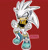 Size: 1280x1323 | Tagged: safe, artist:aresworld-suniverse, silver the hedgehog, sonic forces, 2018, belt, clenched fists, earpiece, frown, lidded eyes, looking offscreen, outline, red background, redesign, scratch (injury), scuff mark, signature, simple background, solo, standing