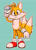 Size: 1280x1792 | Tagged: safe, artist:11sheepish11, miles "tails" prower, 2018, chest fluff, cute, ear fluff, head tilt, looking at viewer, male, outline, signature, simple background, smile, smiling at viewer, solo, standing, tailabetes, turquoise background, white outline