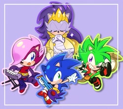 Size: 1705x1501 | Tagged: safe, artist:drawloverlala, queen aleena, sonia the hedgehog, sonic the hedgehog, brother and sister, brothers, family, group, guitar, manic the hedgehog, mother and child, mother and daughter, mother and son, outline, siblings