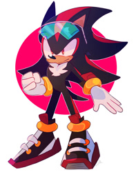 Size: 942x1194 | Tagged: safe, artist:scuttletown, shadow the hedgehog, 2018, abstract background, blushing, clenched fist, frown, looking offscreen, male, outline, solo, sonic riders, standing