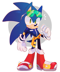 Size: 1100x1331 | Tagged: safe, artist:scuttletown, sonic the hedgehog, 2018, abstract background, belt, blushing, bodysuit, boots, clenched teeth, concept outfit, cute, looking offscreen, male, outline, signature, smile, solo, sonabetes, sonic riders, standing, sunglasses