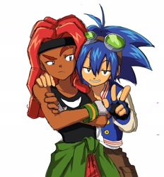 Size: 1903x2048 | Tagged: safe, artist:tahubaccem, knuckles the echidna, sonic the hedgehog, human, duo, humanized, simple background, v sign