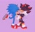 Size: 1763x1591 | Tagged: safe, artist:gunstellations, shadow the hedgehog, sonic the hedgehog, hedgehog, 2025, blushing, cute, duo, eyes closed, gay, happy, imminent hugging, male, mouth open, one eye closed, one fang, open mouth, open smile, purple background, shadow x sonic, shadowbetes, shipping, signature, simple background, smile, sonabetes, standing