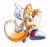 Size: 2048x1906 | Tagged: safe, artist:thatbirdguy_, miles "tails" prower, 2025, abstract background, clenched teeth, finger snap, grin, looking at viewer, looking back, looking back at viewer, signature, smile, smiling at viewer, solo, treads, wink, winking at viewer