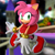 Size: 3840x3840 | Tagged: safe, artist:gameguybenn, artist:hunicrio, amy rose, sonic adventure, 2024, 3d, abstract background, looking at viewer, redraw, smile, solo, twinkle park