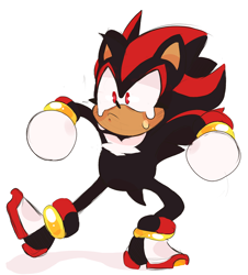 Size: 3584x3970 | Tagged: safe, artist:dirtyteethkoi, artist:dirtyteeths, shadow the hedgehog, 2020, blushing, crying, cute, dancing, eyelashes, frown, looking offscreen, shadow (lighting), shadowbetes, simple background, solo, tears, white background
