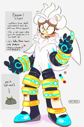 Size: 2916x4407 | Tagged: safe, artist:dirtyteethkoi, artist:dirtyteeths, silver the hedgehog, oc, oc:onix the rock, 2020, blushing, boom style, chest fluff, cute, english text, eyelashes, goggles, grey background, heart, looking offscreen, neck fluff, reference sheet, rock, signature, simple background, solo, sonic boom (tv), standing