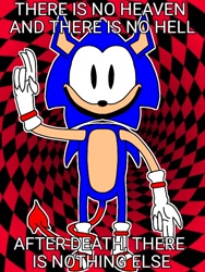 Size: 768x1024 | Tagged: safe, artist:crackocomiks, sonic the hedgehog, oc, oc:rewrite sonic, 2024, abstract background, devil tail, dialogue, english text, flat colors, looking at viewer, outline, smile, solo, text, v sign