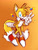 Size: 1536x2048 | Tagged: safe, artist:fredsters-world, miles "tails" prower, 2025, colored version, gradient background, looking at viewer, mouth open, sketch, smile, solo, star (symbol), v sign, wink