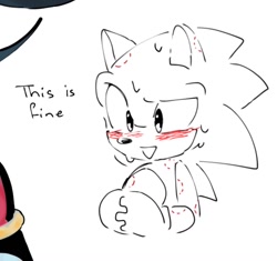 Size: 1201x1127 | Tagged: safe, artist:leeriar, sonic the hedgehog, 2025, bite mark, bust, cute, dialogue, english text, hickey, line art, looking offscreen, meme, monochrome, mouth open, simple background, solo, sonabetes, sweatdrop, this is fine, white background