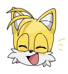 Size: 368x398 | Tagged: safe, artist:mipa510779, miles "tails" prower, 2025, eyes closed, head only, mouth open, simple background, smile, solo, white background