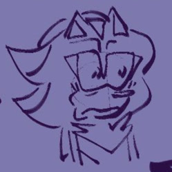 Size: 676x679 | Tagged: safe, artist:honestlynotgonnalie, shadow the hedgehog, 2024, faic, line art, looking offscreen, monochrome, purple background, simple background, solo