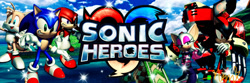 Size: 1500x500 | Tagged: safe, artist:misnamisky, editor:misnamisky, e-123 omega, knuckles the echidna, miles "tails" prower, rouge the bat, shadow the hedgehog, sonic the hedgehog, sonic heroes, 2025, abstract background, banner, edit, group, robot, seaside hill, sparkles, team dark, team sonic