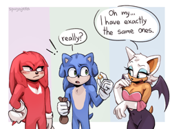 Size: 1200x900 | Tagged: safe, artist:spuydjeks, knuckles the echidna, rouge the bat, sonic the hedgehog, ring, trio