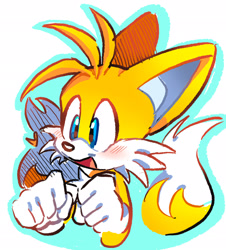 Size: 1855x2048 | Tagged: safe, artist:vitadeli, miles "tails" prower, 2025, blushing, cute, heart, looking offscreen, mouth open, outline, simple background, smile, white background