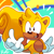 Size: 1000x1000 | Tagged: safe, artist:rontufox, ray the flying squirrel, sonic mania, 2018, abstract background, looking offscreen, mouth open, open smile, outline, pointing, signature, smile, solo, standing, white outline