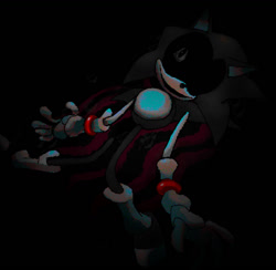 Size: 1468x1435 | Tagged: safe, artist:melon-bunbuns, oc, oc:rewrite sonic, oc:sonic.exe, 2025, black background, black sclera, lying down, simple background, smile, solo