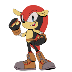 Size: 609x609 | Tagged: safe, artist:dragon22551, mighty the armadillo, the murder of sonic the hedgehog, 2023, boots, clenched fists, ear piercing, earring, fingerless gloves, looking at viewer, smile, solo, standing, tmosth style