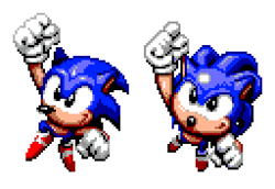 Size: 384x264 | Tagged: safe, artist:jakethespriter21, sonic the hedgehog, sonic spinball, 2024, clenched fists, mid-air, redraw, simple background, smile, solo, sprite, transparent background