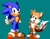 Size: 736x580 | Tagged: safe, artist:hfalante, miles "tails" prower, sonic the hedgehog, 2023, classic sonic, classic sonic (universe), classic tails, duo, looking at viewer, pixel art, redraw, simple background, smile, sonic chaos, standing, thumbs up, turquoise background