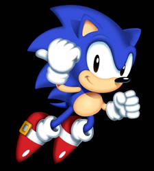 Size: 1232x1366 | Tagged: safe, artist:astartshow, sonic the hedgehog, 2018, black background, classic sonic, classic style, clenched fist, looking at viewer, redraw, simple background, smile, solo, sonic chaos, thumbs up