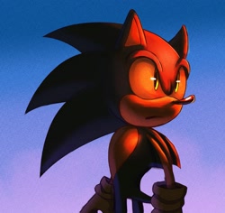 Size: 2048x1934 | Tagged: safe, artist:axolotlinky, sonic the hedgehog, 2025, frown, gradient background, looking offscreen, solo, standing