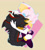 Size: 1280x1434 | Tagged: safe, artist:upbeatundead, rouge the bat, shadow the hedgehog, 2019, abstract background, blue outline, comforting, duo, ear piercing, earring, eyes closed, heart, hugging, outline, sitting, standing