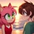 Size: 1024x1024 | Tagged: safe, ai art, amy rose, chris thorndyke, beach, chrisamy, clothes, cute, dress, duo, looking at each other, ocean, romantic, shipping, smile, smiling at each other, straight, sunset, water