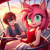 Size: 600x600 | Tagged: safe, ai art, amy rose, chris thorndyke, beach, chrisamy, clothes, clouds, cute, dress, duo, female, ferris wheel, from above, looking at viewer, male, mouth open, ocean, open smile, romantic, shipping, sitting, smiling at viewer, straight, sun, sunset, water