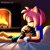 Size: 508x510 | Tagged: safe, ai art, artist:mobians.ai, amy rose, chris thorndyke, human, abstract background, chrislove, comforting, cute, duo, female, fireplace, happy, heartwarming, hugging, indoors, male
